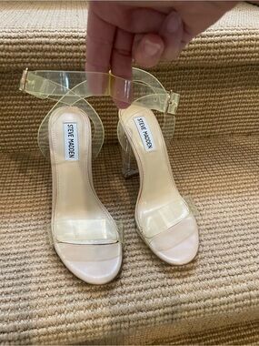 Steve Madden Clear and Nude PVC Block Heel Sandals